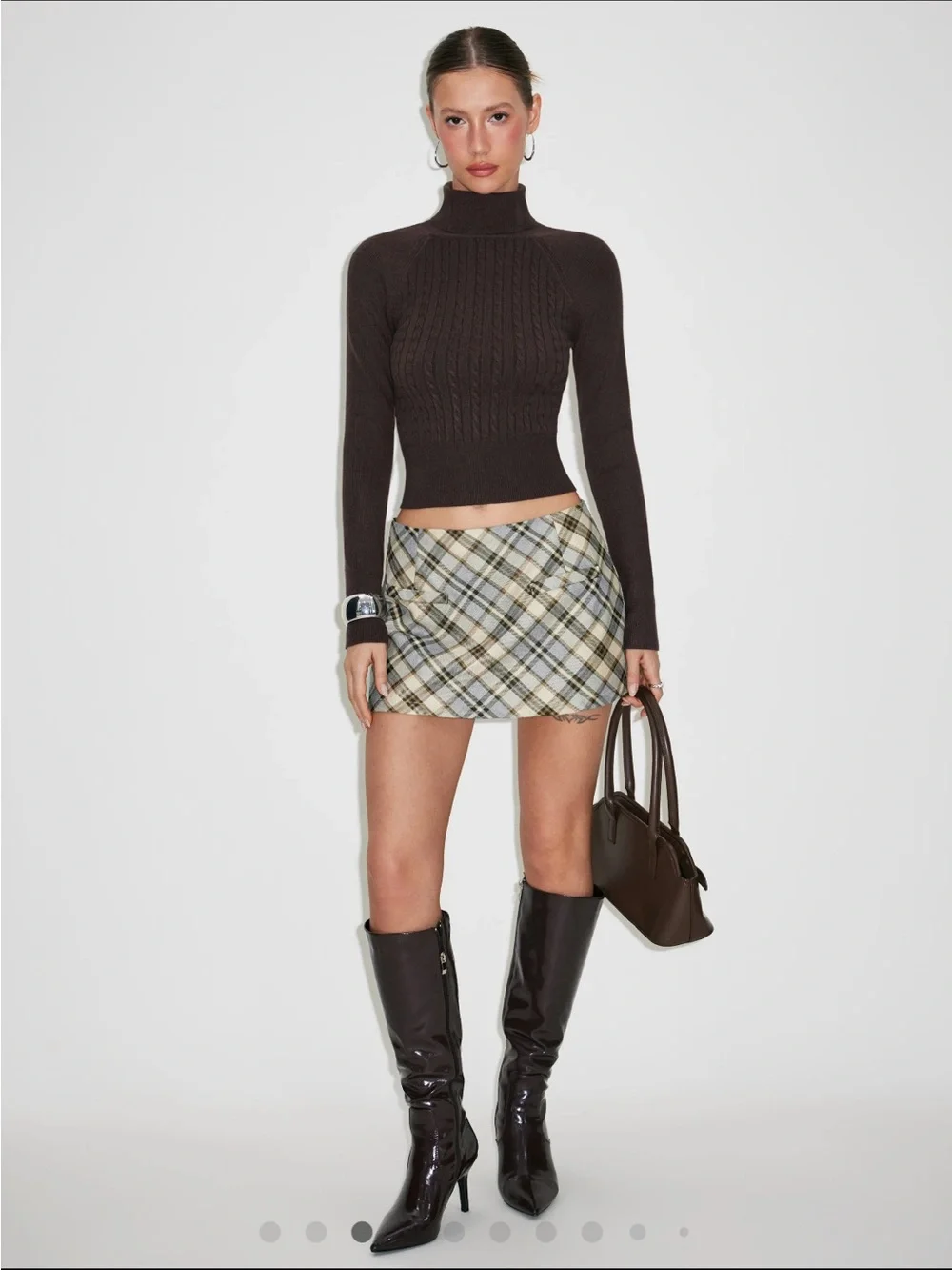 Cider Plaid Mini Skirt in Beige, Black and Cream